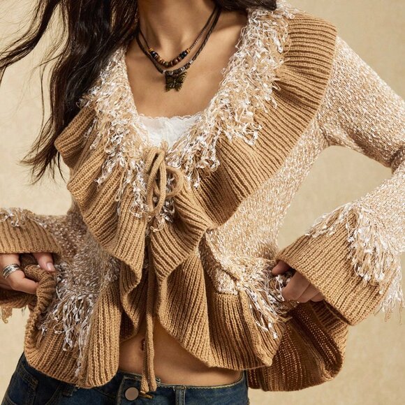 Brown Bohemian Women's Nomad Style Fringe Cardigan - Picture 5 of 7